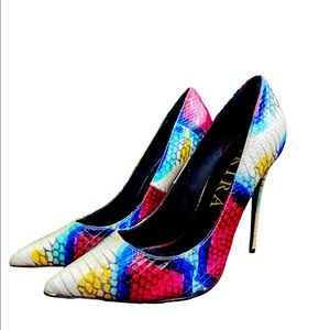 Akira Multicolor Snakeskin Heels